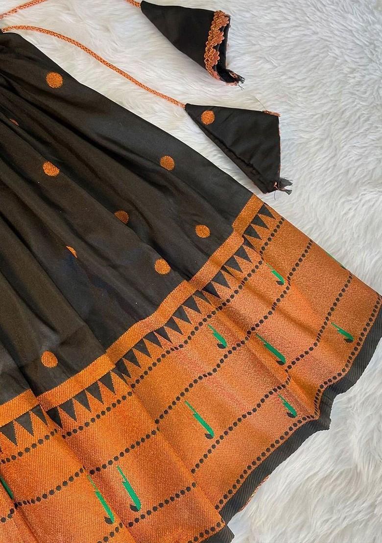 Black Embroidered Blended Lehenga Choli For Girls - Indya