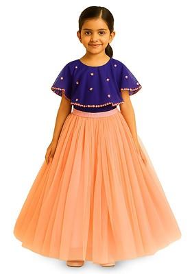 Peach Embellished Blended Lehenga Choli For Girls