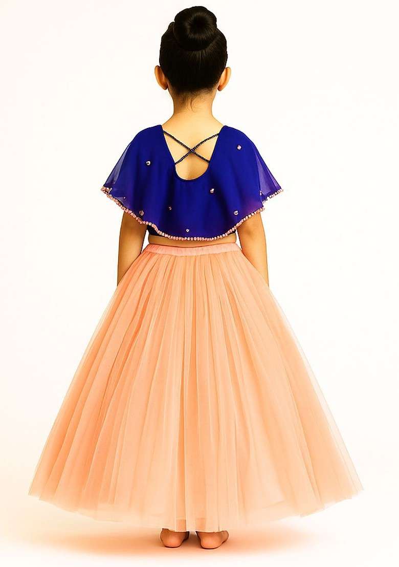 Peach Embellished Blended Lehenga Choli For Girls - Indya