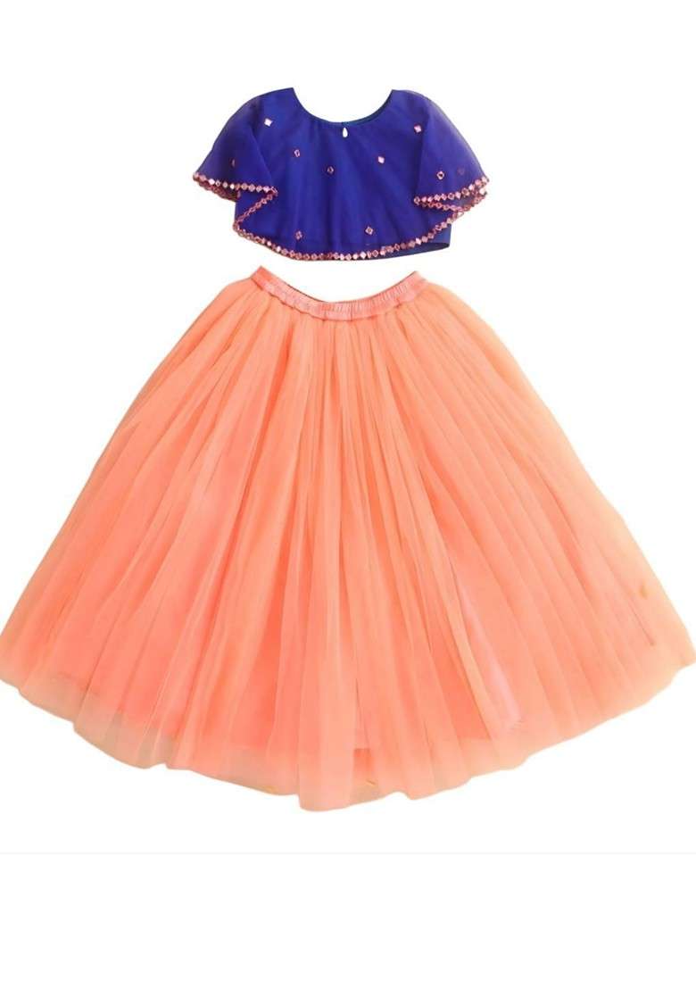 Peach Embellished Blended Lehenga Choli For Girls - Indya