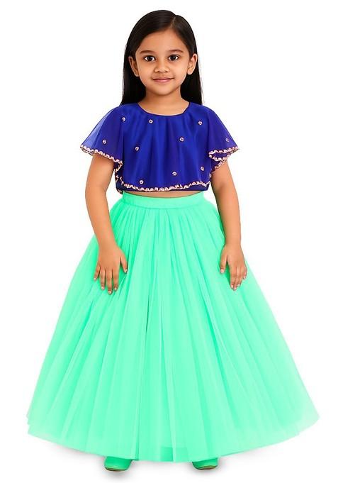 Green Embellished Blended Lehenga Choli For Girls — view on Indya