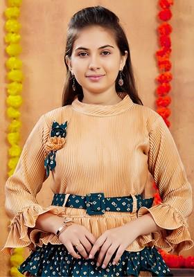 Beige Embroidered Georgette Lehenga Choli For Girls