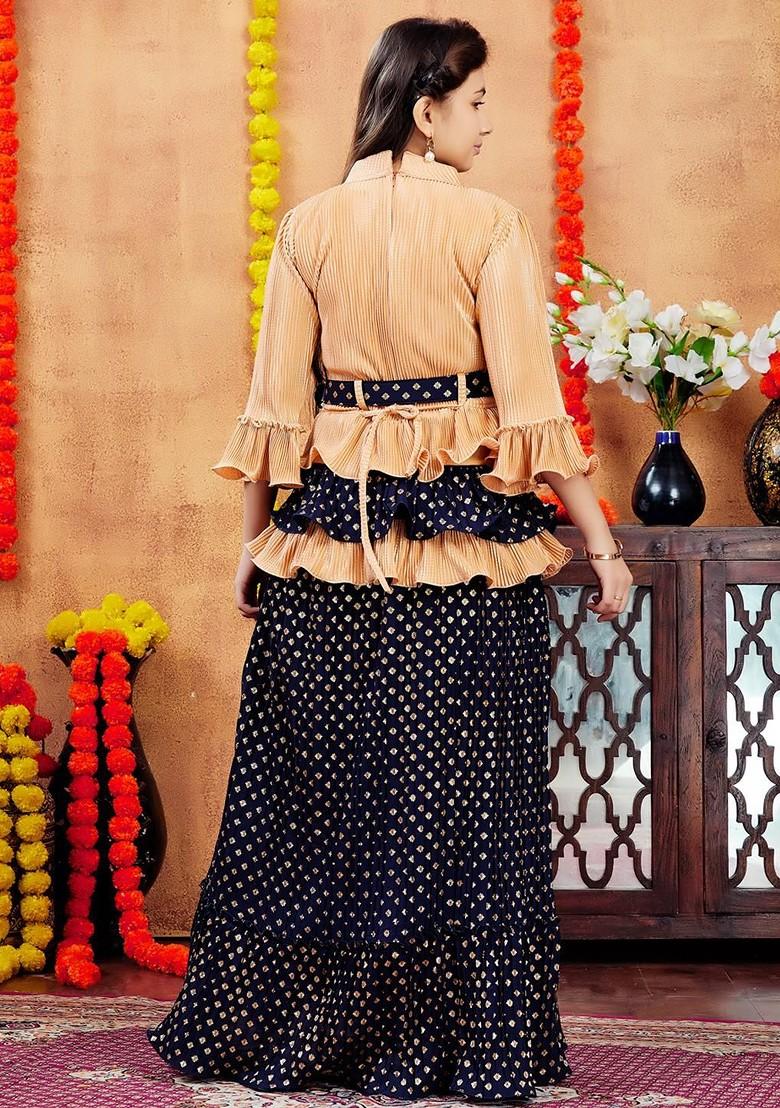 Beige Embroidered Georgette Lehenga Choli For Girls - Indya