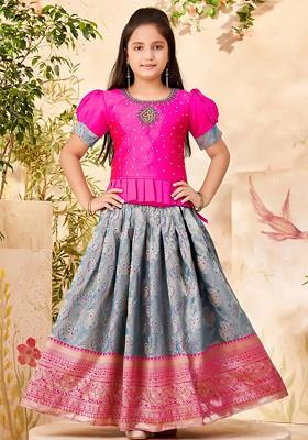 Pink Embroidered Silk Lehenga Choli For Girls