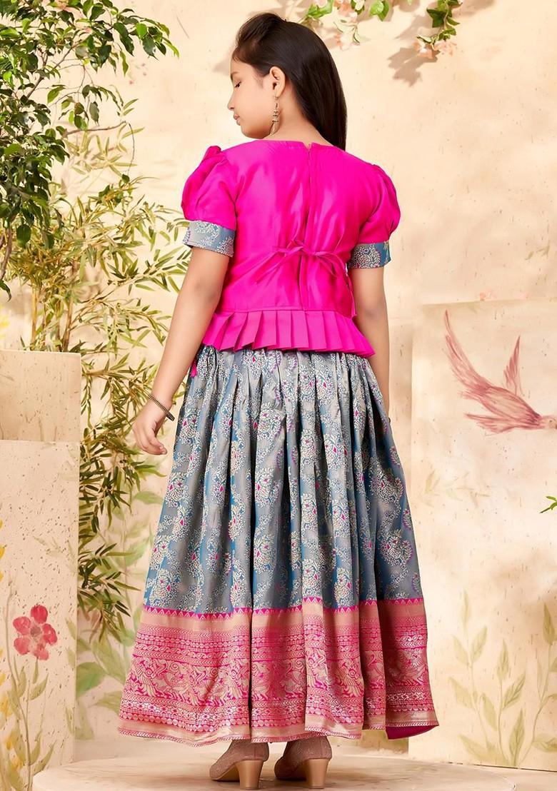 Pink Embroidered Silk Lehenga Choli For Girls - Indya