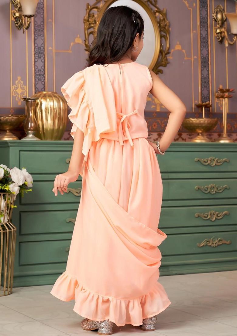 Peach Embroidered Georgette Lehenga Choli For Girls - Indya