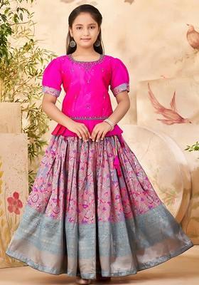 Pink Embroidered Silk Lehenga Choli For Girls