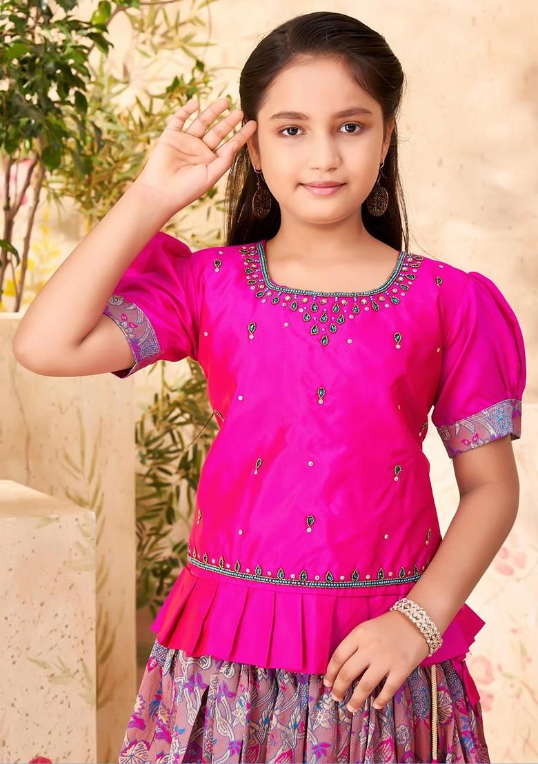 Pink Embroidered Silk Lehenga Choli For Girls - Indya