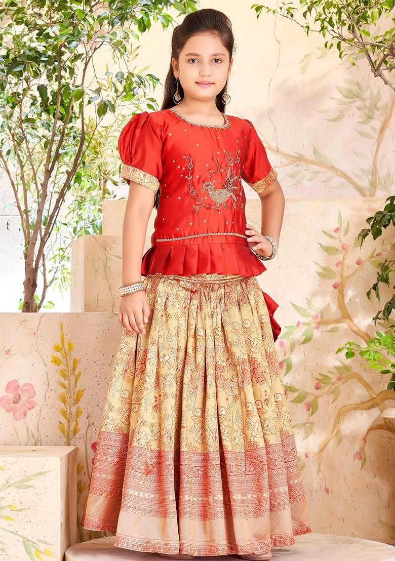 Maroon Embroidered Silk Lehenga Choli For Girls - Indya