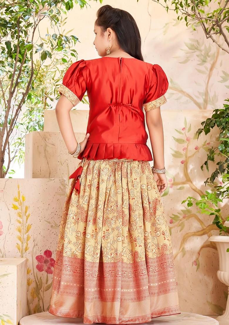 Maroon Embroidered Silk Lehenga Choli For Girls - Indya