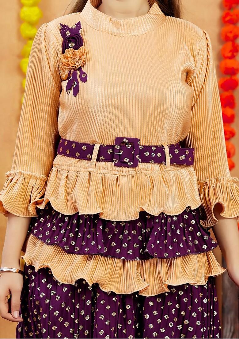 Beige Embroidered Georgette Lehenga Choli For Girls - Indya