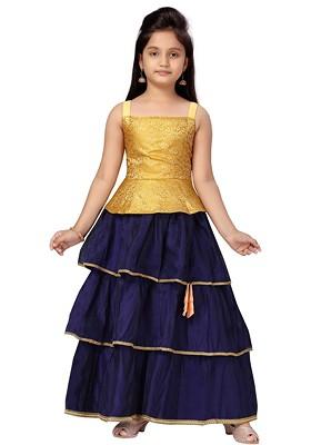 Yellow Embroidered Silk Lehenga Choli For Girls