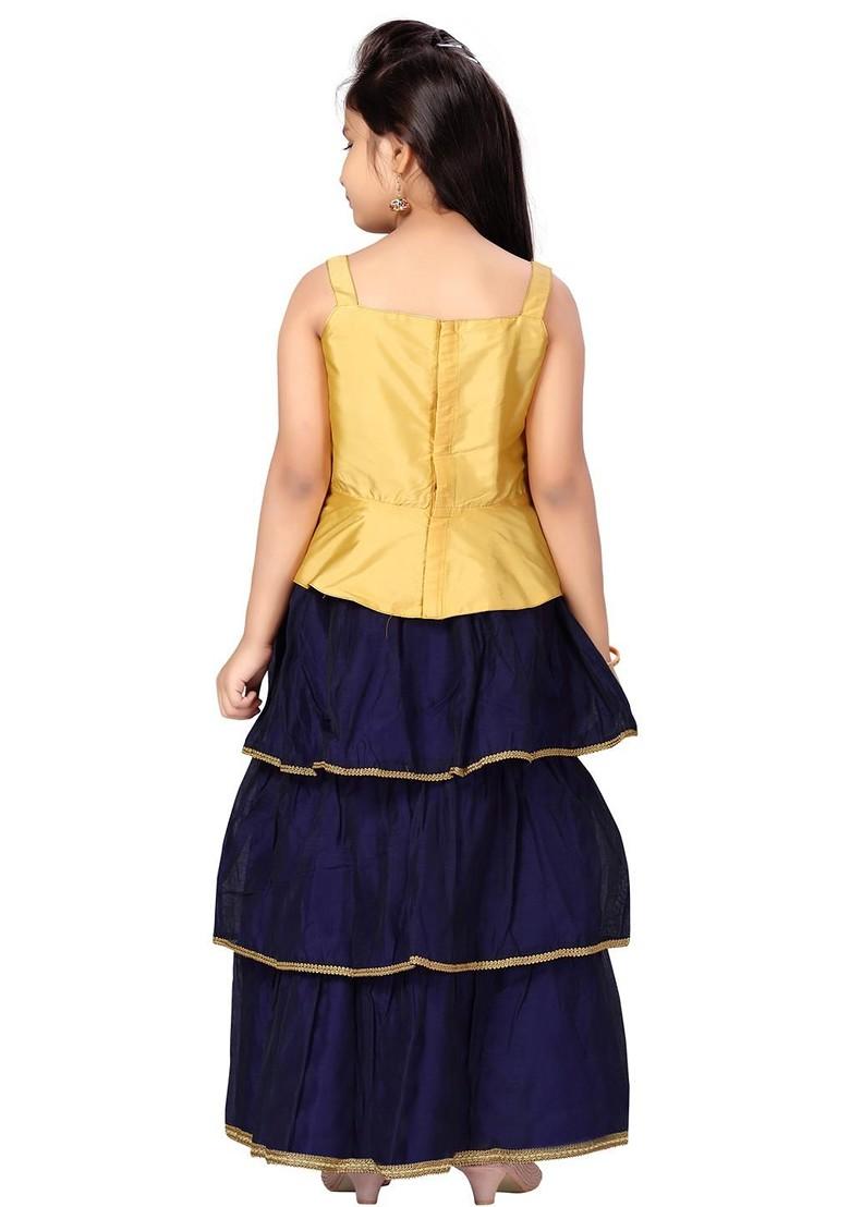 Yellow Embroidered Silk Lehenga Choli For Girls - Indya