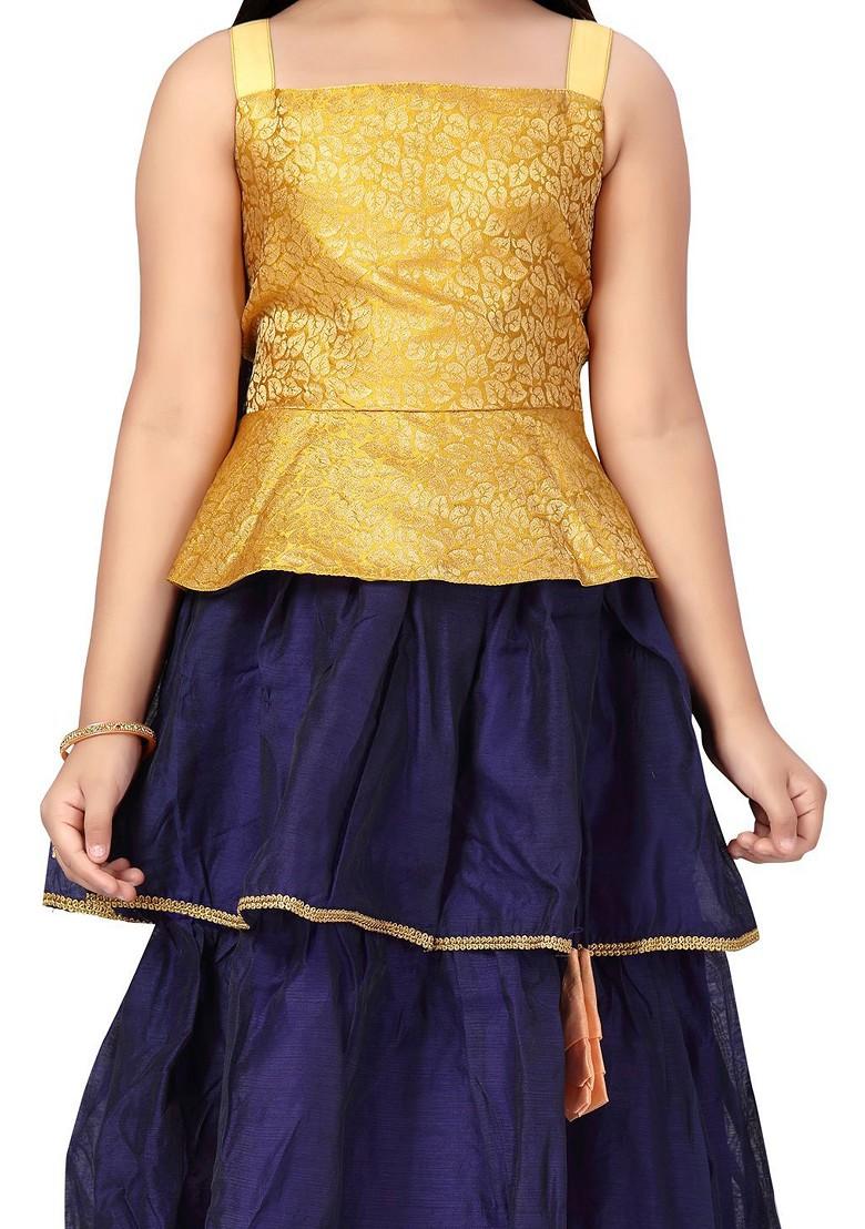 Yellow Embroidered Blended Lehenga Choli For Girls - Indya