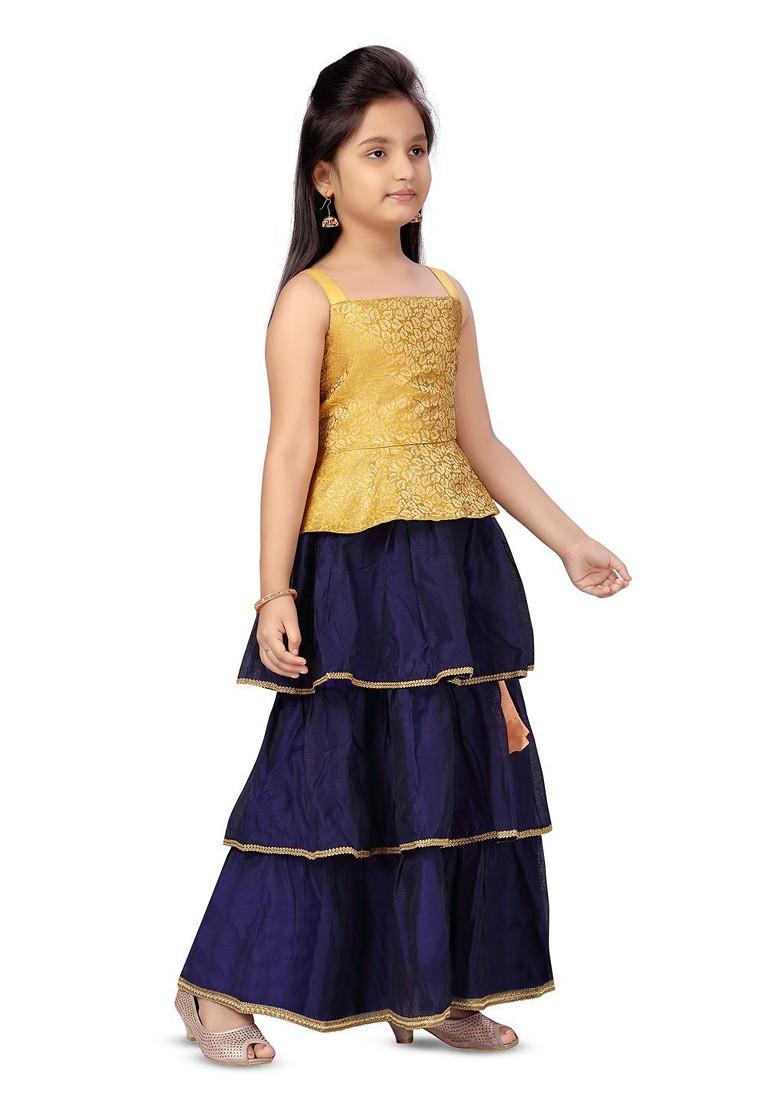Yellow Embroidered Blended Lehenga Choli For Girls - Indya