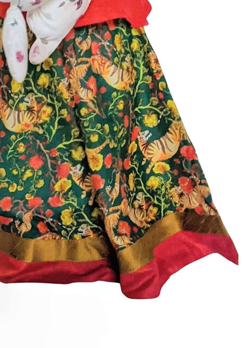 Red Embroidered Cotton Blend Lehenga Choli For Girls - Indya