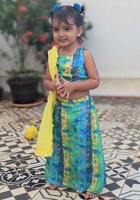 Multicolor Embroidered Cotton Blend Lehenga Choli For Girls