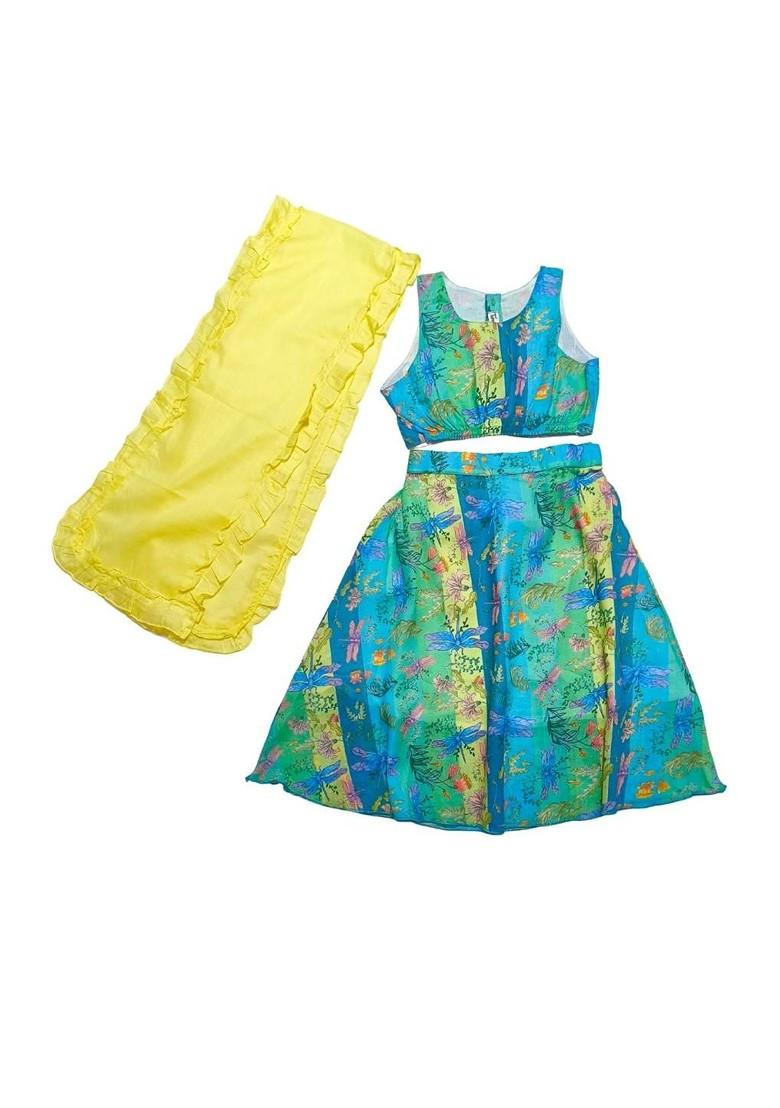 Multicolor Embroidered Cotton Blend Lehenga Choli For Girls - Indya