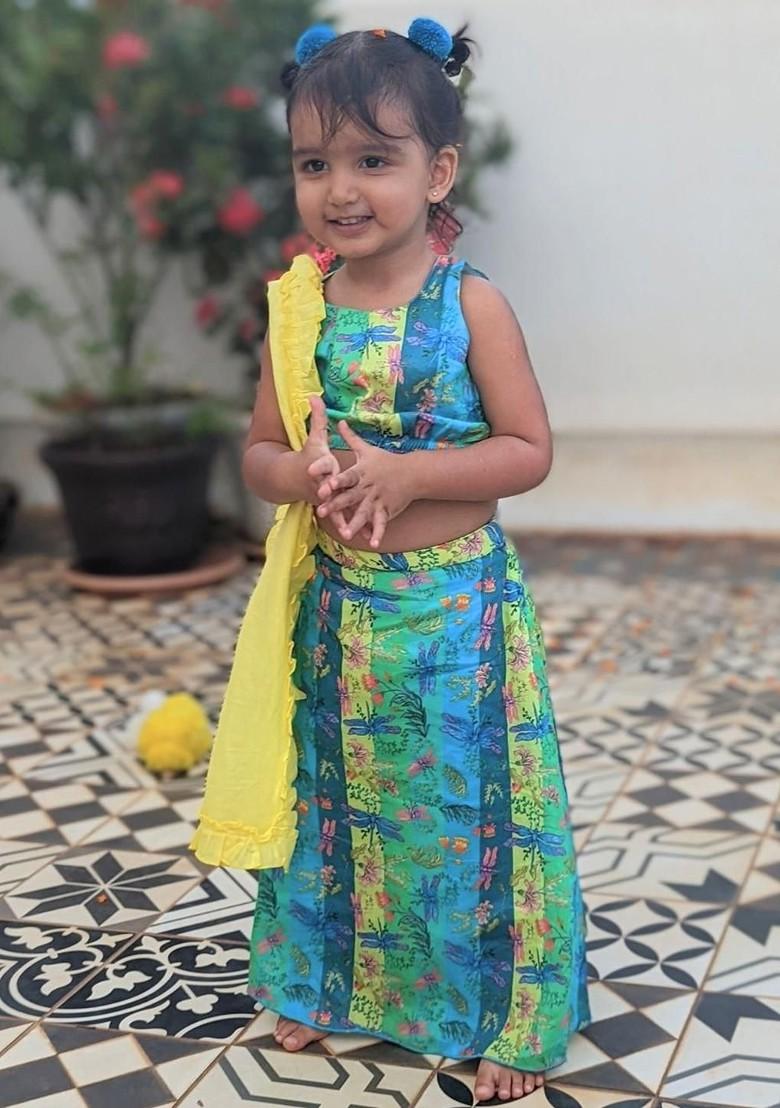 Multicolor Embroidered Cotton Blend Lehenga Choli For Girls - Indya