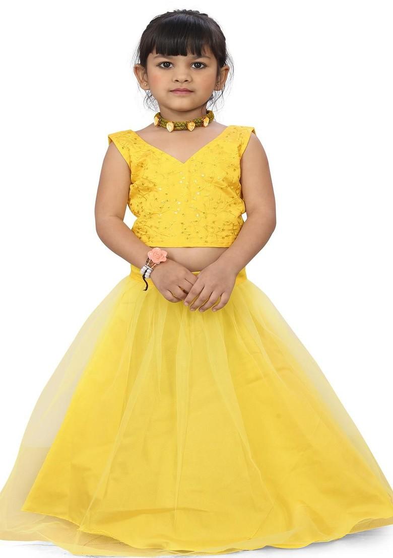 Purple Embroidered Blended Lehenga Choli For Girls - Indya