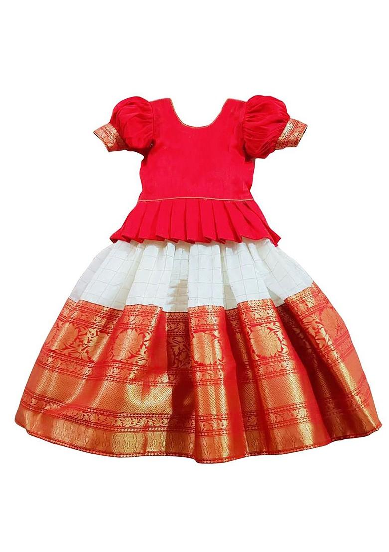 Red Embroidered Blended Lehenga Choli For Girls - Indya