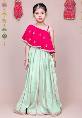 Pink Printed Blended Lehenga Choli For Girls