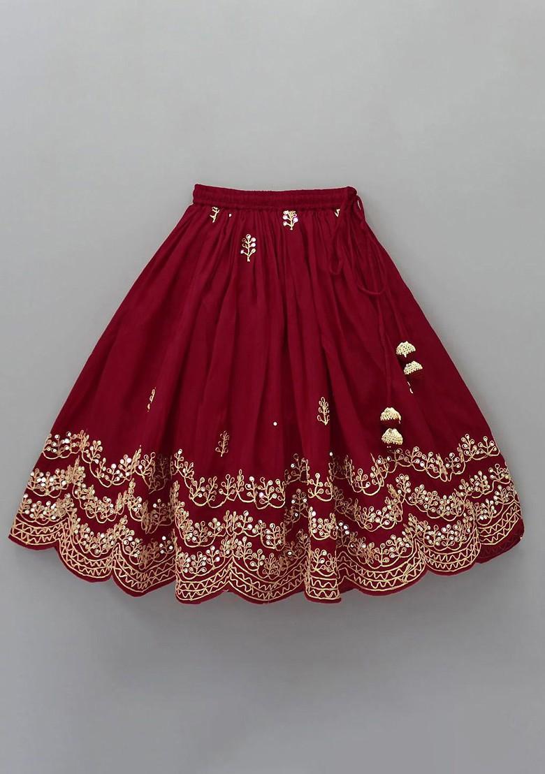 Maroon Embroidered Blended Lehenga Choli For Girls - Indya