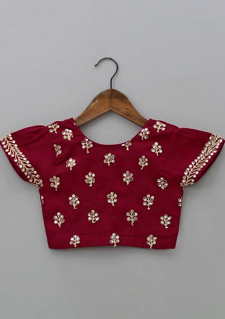 Maroon Embroidered Blended Lehenga Choli For Girls - Indya