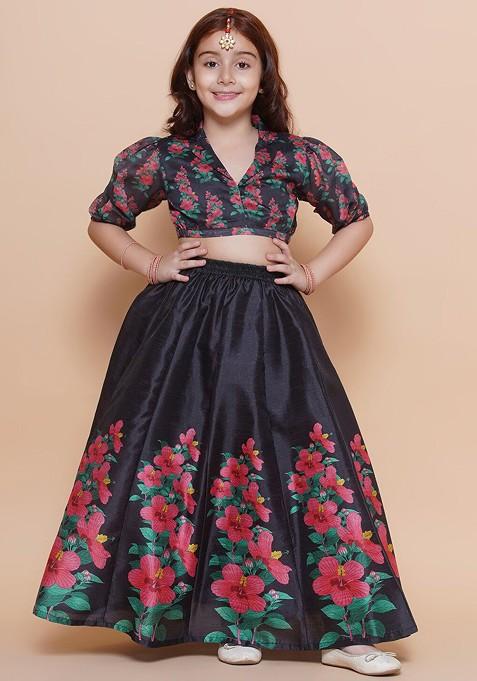 Black Printed Blended Lehenga Choli For Girls — view on Indya