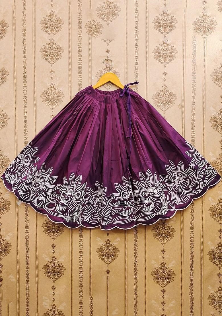 Purple Embroidered Silk Lehenga Choli For Girls - Indya