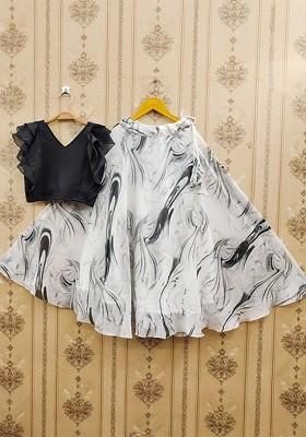 White Embroidered Blended Lehenga Choli For Girls