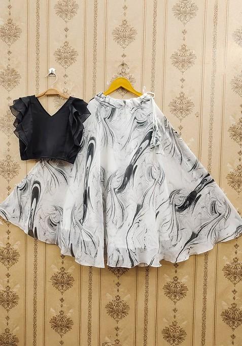 White Embroidered Blended Lehenga Choli For Girls