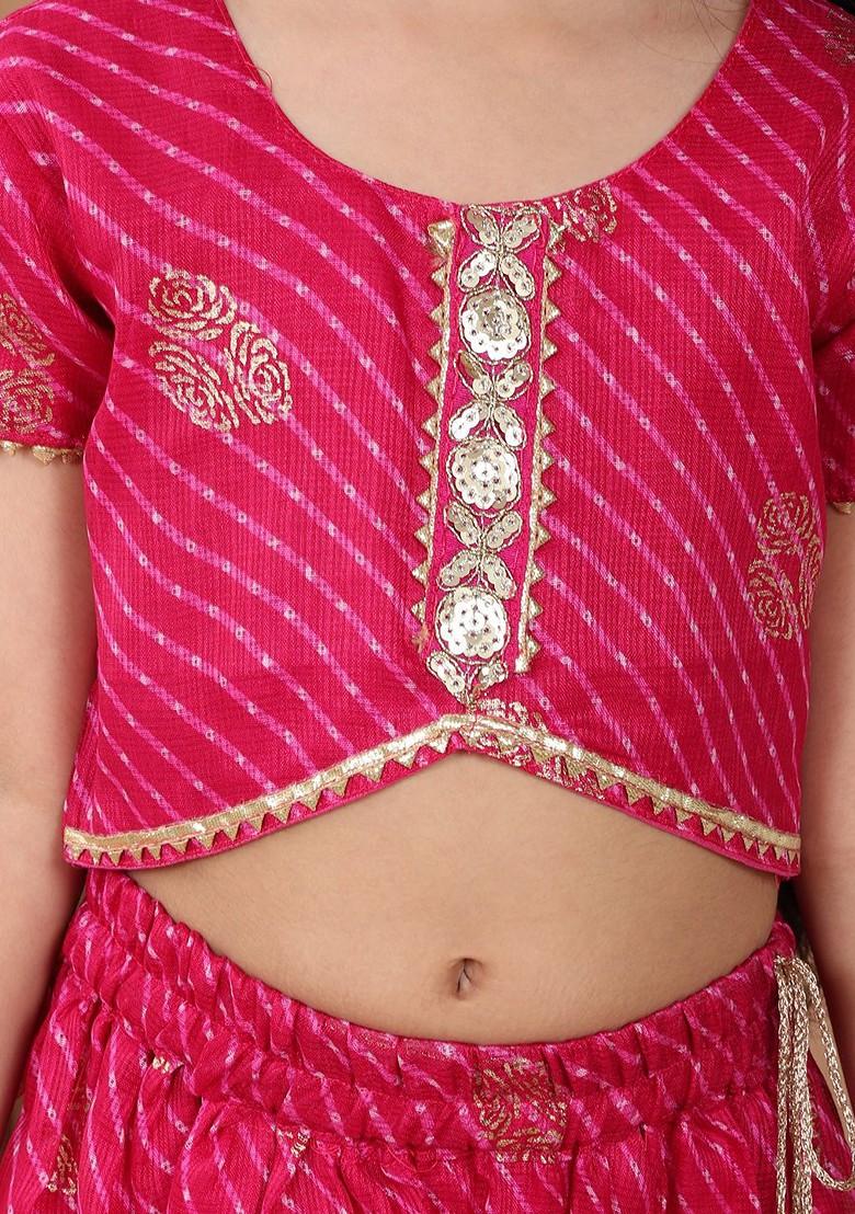 Pink Embellished Blended Lehenga Choli For Girls - Indya