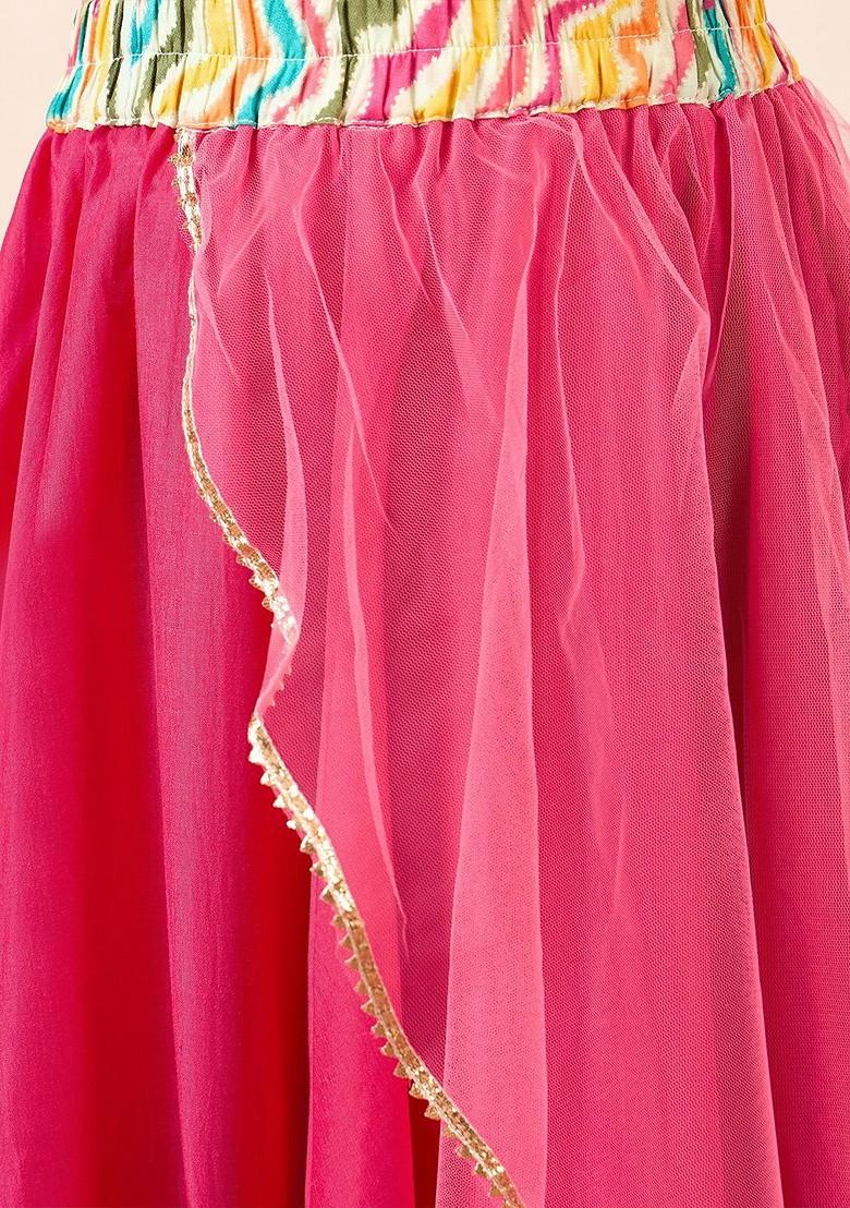 Cream Printed Blended Lehenga Choli For Girls - Indya