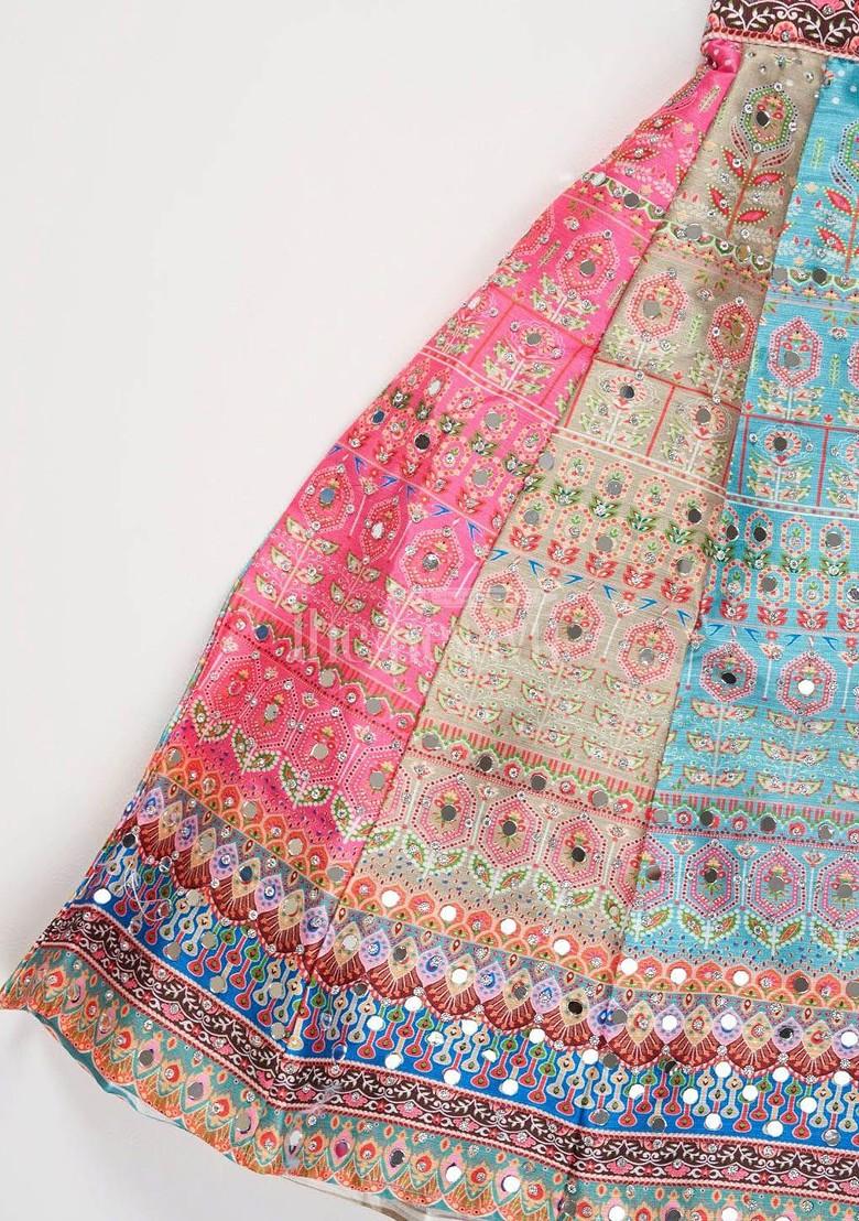 Pink Printed Blended Lehenga Choli For Girls - Indya