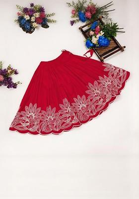Red Embroidered Silk Lehenga Choli For Girls