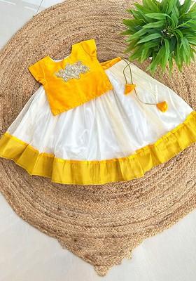 Yellow Embroidered Blended Lehenga Choli For Girls