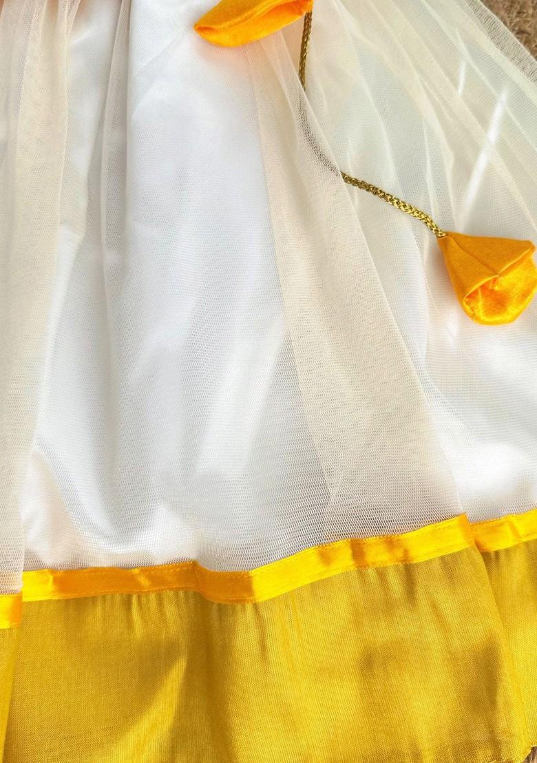 Yellow Embroidered Blended Lehenga Choli For Girls - Indya