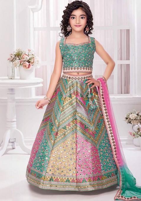 Multicolor Embroidered Silk Lehenga Choli For Girls — view on Indya