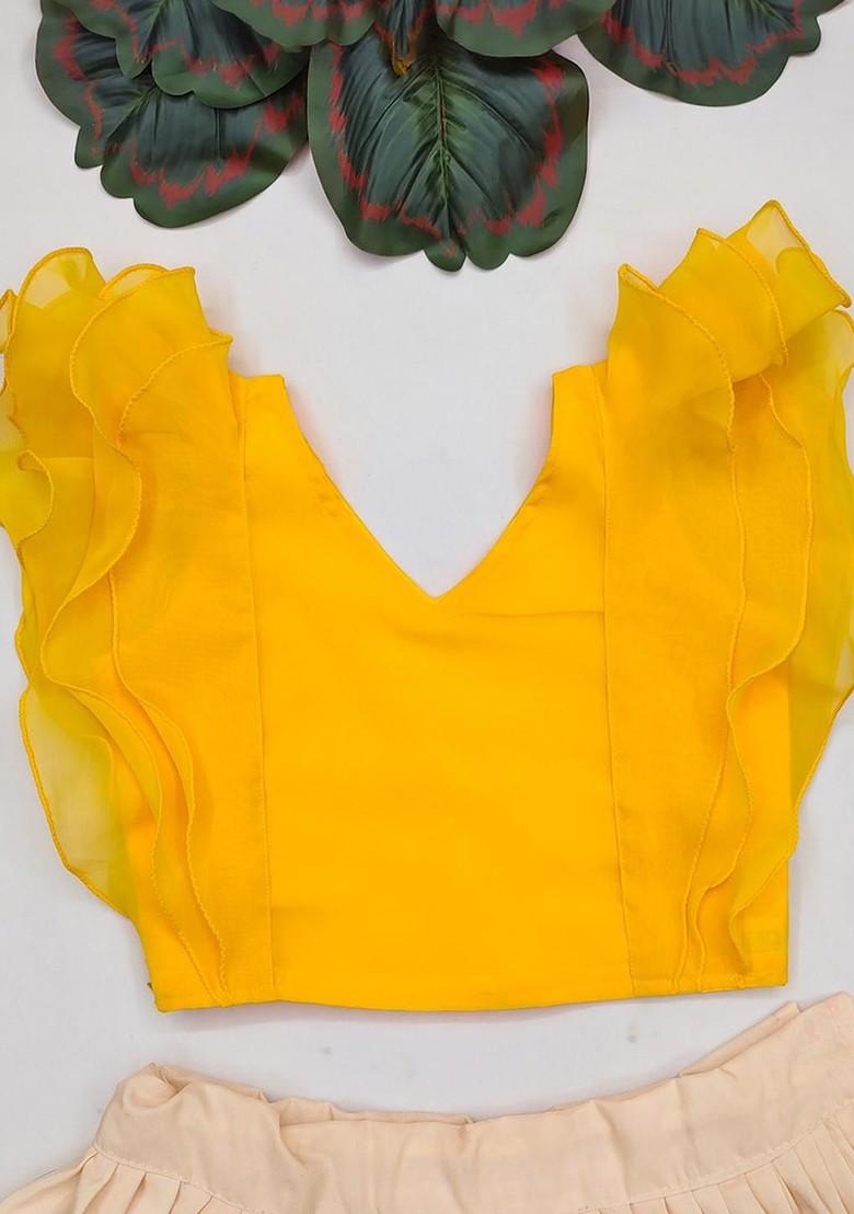Yellow Embroidered Cotton Blend Lehenga Choli For Girls - Indya