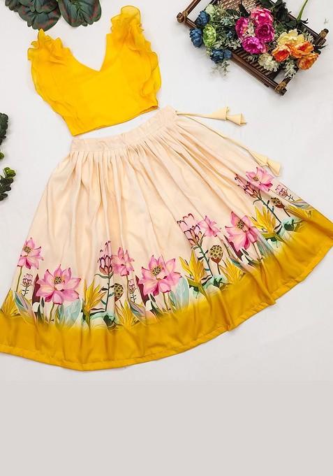 Yellow Embroidered Cotton Blend Lehenga Choli For Girls — view on Indya