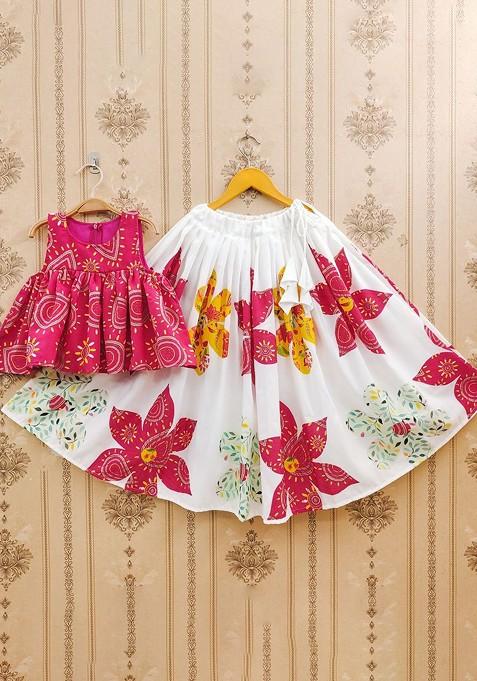 Pink Printed Blended Lehenga Choli For Girls — view on Indya