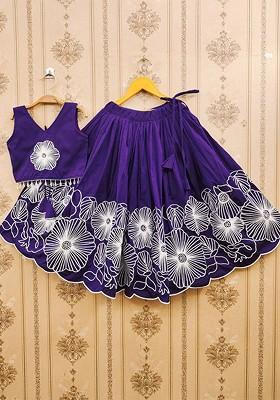 Violet Embroidered Blended Lehenga Choli For Girls