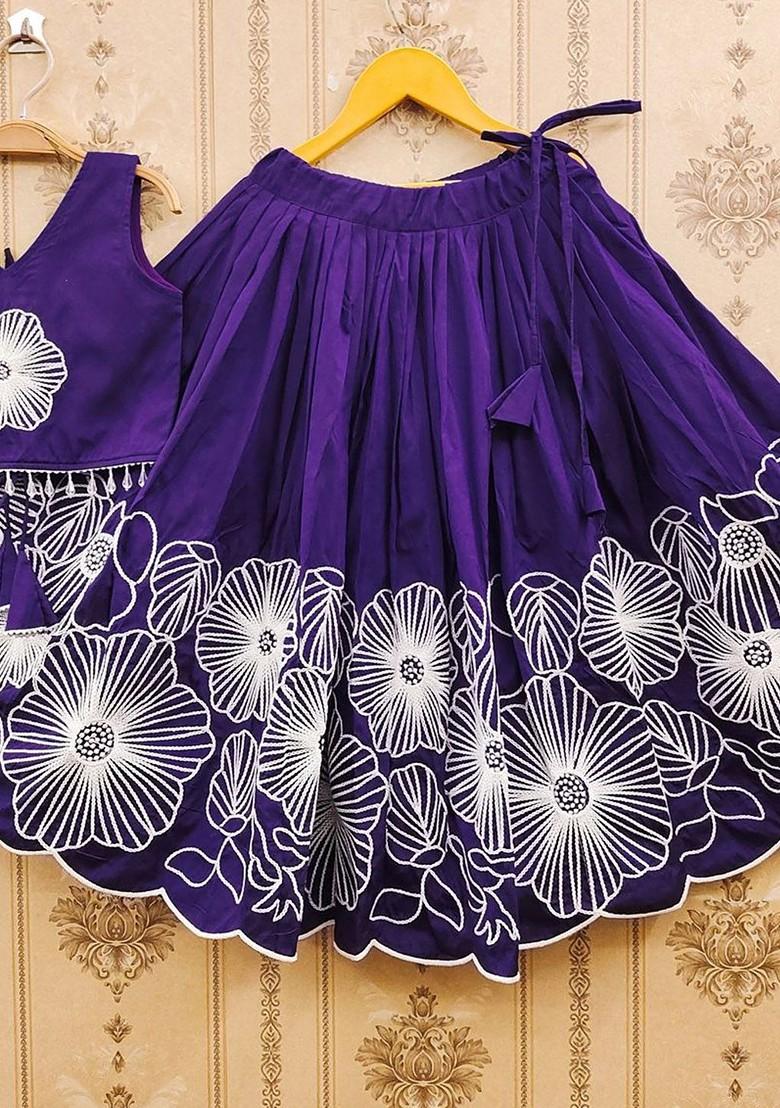 Violet Embroidered Blended Lehenga Choli For Girls - Indya