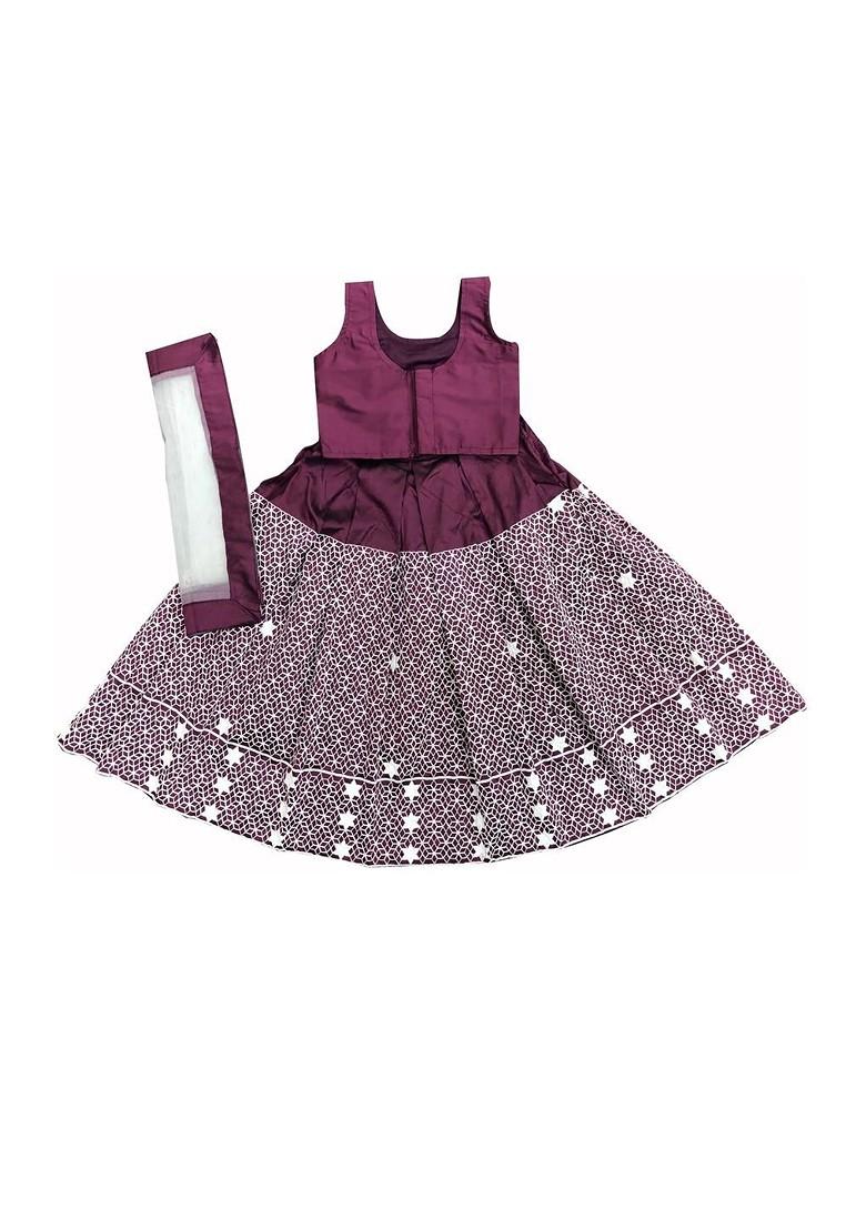 Purple Embroidered Blended Lehenga Choli For Girls - Indya