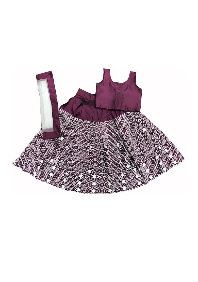 Purple Embroidered Blended Lehenga Choli For Girls - Indya