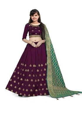 Purple Embroidered Silk Lehenga Choli For Girls