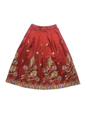 Maroon Embroidered Silk Lehenga Choli For Girls