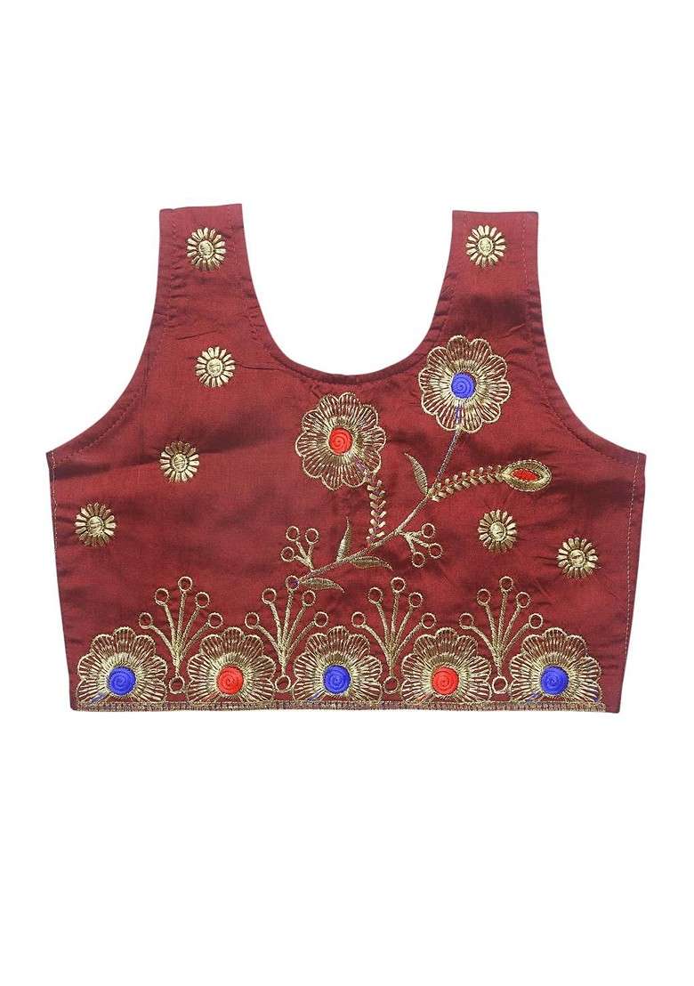 Maroon Embroidered Silk Lehenga Choli For Girls - Indya