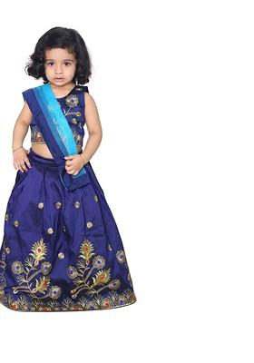 Blue Embroidered Silk Lehenga Choli For Girls